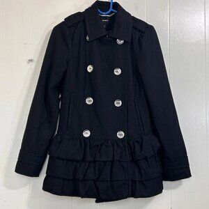 Express Women’s Black Long Sleeve Collared Double Breasted Pea Coat Size Small